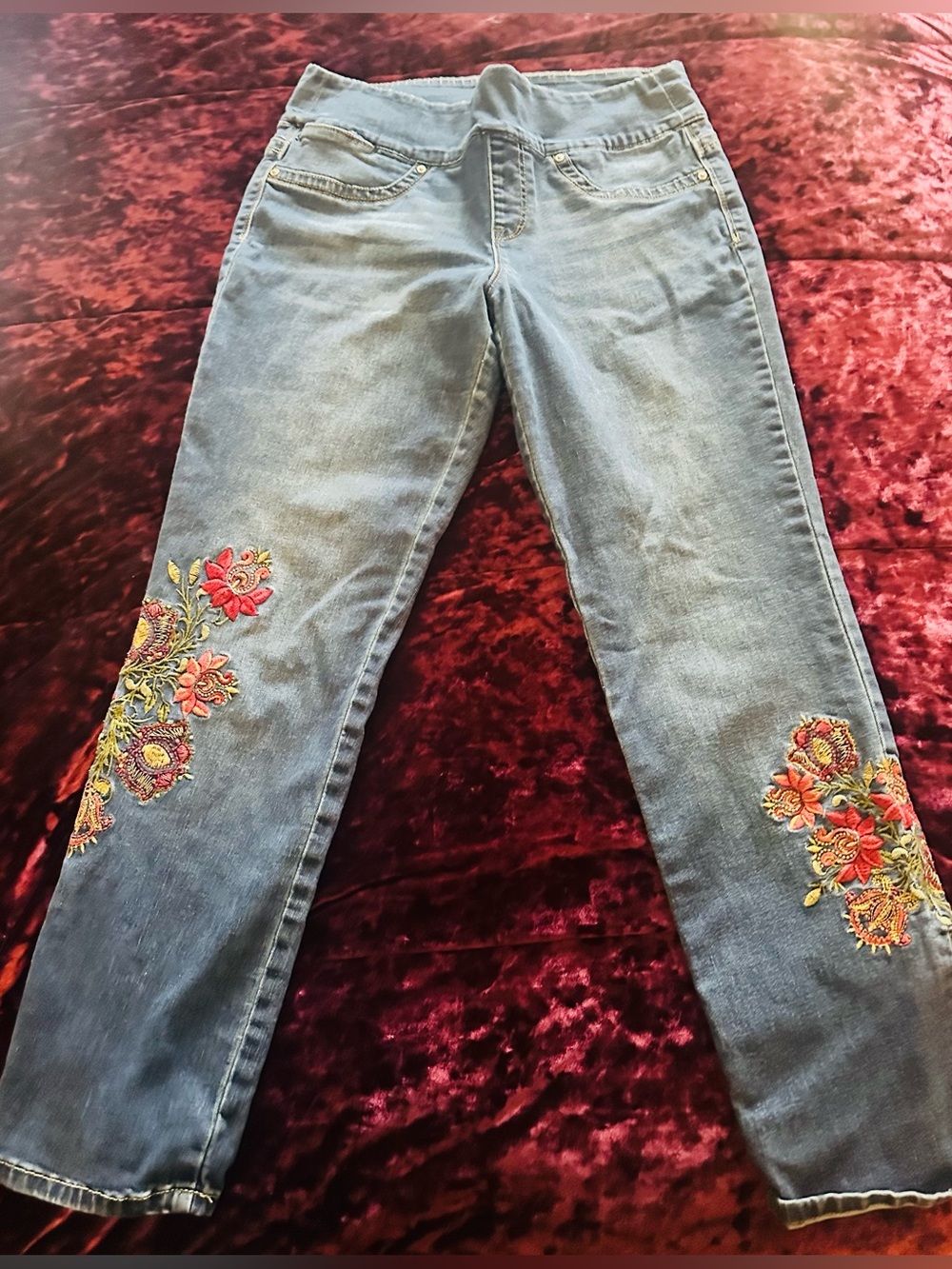 Style & Co. Light Blue Straight-Leg Jeans with Floral Embroidery